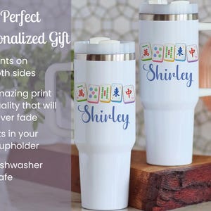 Personalized Mahjong Tumbler | Mahjong Gift for Women | Funny Mahjong Cup I Chase Dragons | Mahjong Player Gift | 40oz Tumbler image 5