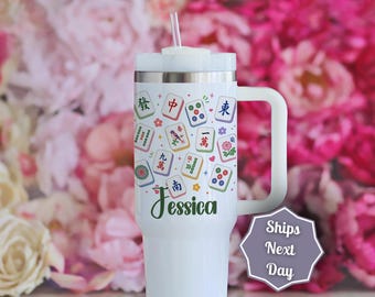 Personalized Mahjong Tumbler | Mahjong Gift for Women | Funny Mahjong Cup I Chase Dragons | Mahjong Player Gift | 40oz Tumbler