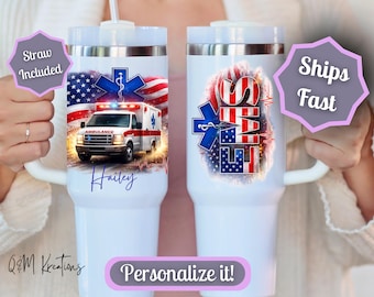 Custom EMS Tumbler, Personalized Tumbler for Emergency Medical Service Personnel, Large Cup for EMT, Tumbler Gift for EMT