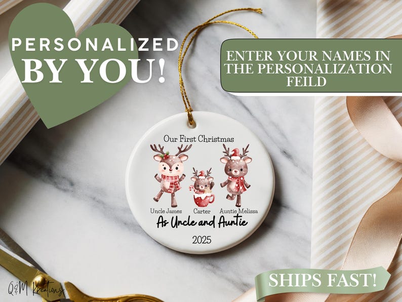 Personalized Aunt and Uncle Christmas Ornament – Reindeer Design - Etsy