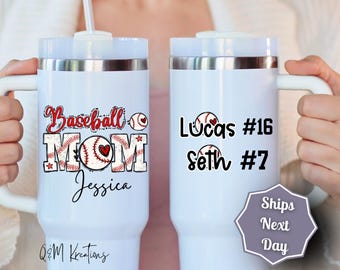 Baseball Mom Tumbler Personalized, Custom Sports Mom Cup with Kids Names & Numbers, Baseball Mama Gift, Team Mom Travel Mug, Game Day Cup