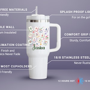Personalized Mahjong Tumbler | Mahjong Gift for Women | Funny Mahjong Cup I Chase Dragons | Mahjong Player Gift | 40oz Tumbler image 6