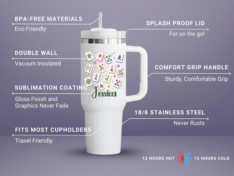 Personalized Mahjong Tumbler | Mahjong Gift for Women | Funny Mahjong Cup I Chase Dragons | Mahjong Player Gift | 40oz Tumbler image 6