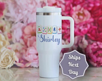 Personalized Mahjong Tumbler | Mahjong Gift for Women | Funny Mahjong Cup I Chase Dragons | Mahjong Player Gift | 40oz Tumbler