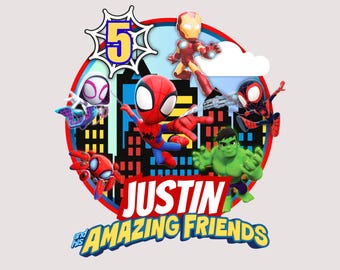 Baby Superhero Friends Birthday PNG | Little Hero Squad Theme | Cake Topper & Sublimation Digital