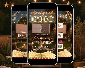 Backyard Movie Night Invitation • Editable Cinema Party Template • Outdoor Birthday Invite