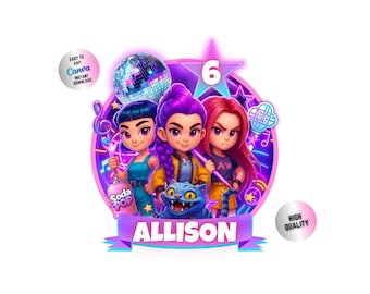 K-Pop Birthday PNG | Huntrix Demon Hunters Theme, Anime Style (Digital Download)