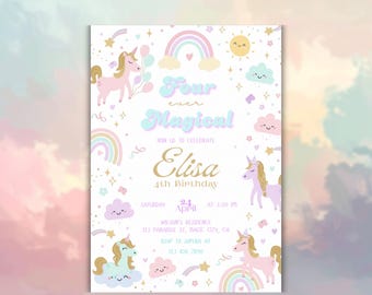 Unicorn Birthday Invitation | Pastel Rainbow Invite | Editable Digital Invite