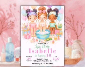 Spa Party Birthday Invitation | Girls Self Care Theme | Pastel Watercolor Design