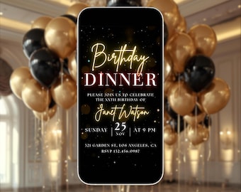 Animated Birthday Dinner Invitation | Digital Party Invite | Elegant Celebration Template