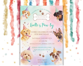 Dog Birthday Invitation | Pet Pawty Invite | Pastel Puppy Party | Editable Digital Invite
