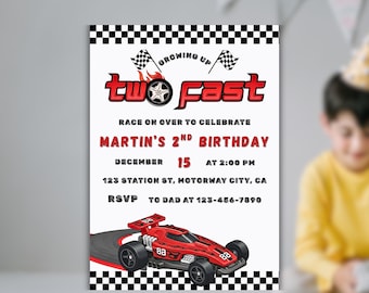 Two Fast Birthday Party Invitation • Race Car Theme • Printable Kids Invite