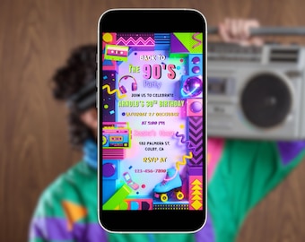 Retro 90s Animated Birthday Invitation | Neon Party Vibes