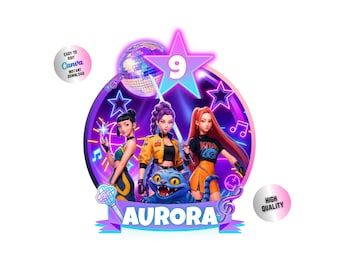 Editable K-Pop Anime Birthday PNG | Demon Hunter Theme | Digital Cake Topper & Party Decoration