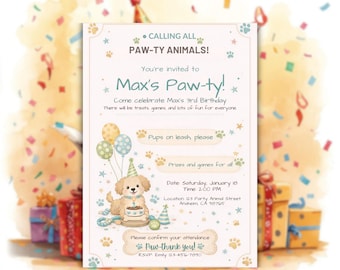 Puppy Birthday Invitation | Dog Pawty Invite | Instant Download