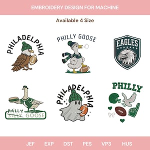 Set 6 Philadelphia Football Embroidery Design, Philly Bird Game Day Design, Vintage Football Embroidery, Game Day Design, Football Fan Gift