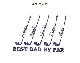 カスタム名入り「Best Dad By Par」帽子刺繍デザイン、父の日ゴルフギフト、ゴルフパパ＆子供の名前パターン、父の日デジタル刺繍