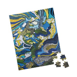 Abstract Topographic Map Puzzle | Blue Green Yellow Jigsaw