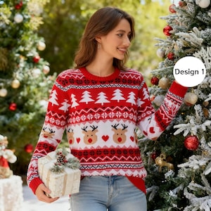 Pull De Noël Pour Femme – Motifs Festifs, Manches Longues, Col Rond – Tissu Doux Et Chaud
