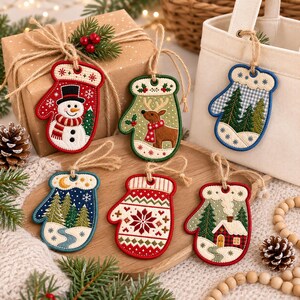 ITH Kerstwanten applicatie borduurpakket, winterwanten cadeaulabel borduurbestanden, kerstcadeautje, direct te downloaden