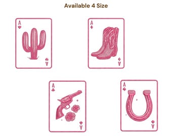 Paquete de diseños de bordado As de Corazones con Estilo Western, Bordado de Cartas de Póker, Estilo Retro Western, Diseño Vaquero Moderno, Bordado de Botas Vaqueras
