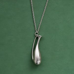 Elegant Fine Silver Vase Pendant Necklace – 925 Silver Long Chain | Unisex Necklace,Minimalist Designer Jewelry,Mother's day Gift image 1