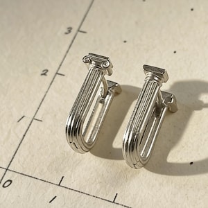 Return to Tipasa Sterling Silver Roman Column Ear Cuffs, Double-Sided Greek Ionic & Classic Architectural Design,Daily wear stud earrings