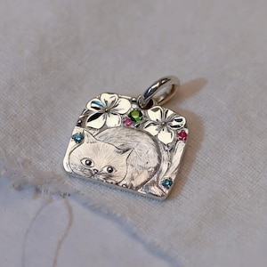 Puur zilveren kat-in-een-doos-ketting, hanger vierkant slot, natuurlijke diopsiet en spinel edelsteen kitty ketting, sieraden kattenliefhebber, kattenherdenkingscadeau