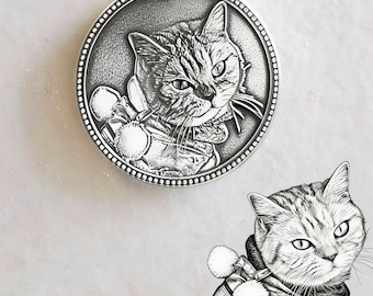 Collar con foto de gato personalizado en plata fina, collar conmemorativo personalizado para mascotas, joyería con retrato grabado de mascota, regalo único para amantes de las mascotas, etiqueta para gato