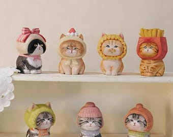 Handmade Wooden Tabby Cat Figurine Collectible,Cute Striped Cat Sculpture,Creative Cat lover Gift,Cozy Cat Home Decor,Small Cat figurine