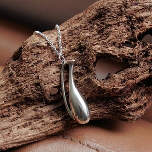 Elegant Fine Silver Vase Pendant Necklace – 925 Silver Long Chain | Unisex Necklace,Minimalist Designer Jewelry,Mother's day Gift image 11