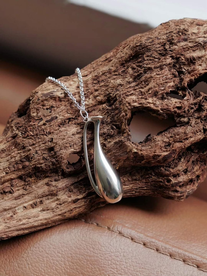 Elegant Fine Silver Vase Pendant Necklace – 925 Silver Long Chain | Unisex Necklace,Minimalist Designer Jewelry,Mother's day Gift image 11