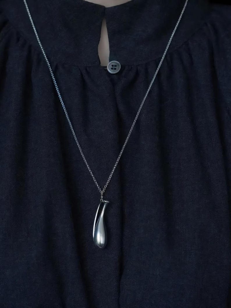 Elegant Fine Silver Vase Pendant Necklace – 925 Silver Long Chain | Unisex Necklace,Minimalist Designer Jewelry,Mother's day Gift image 15