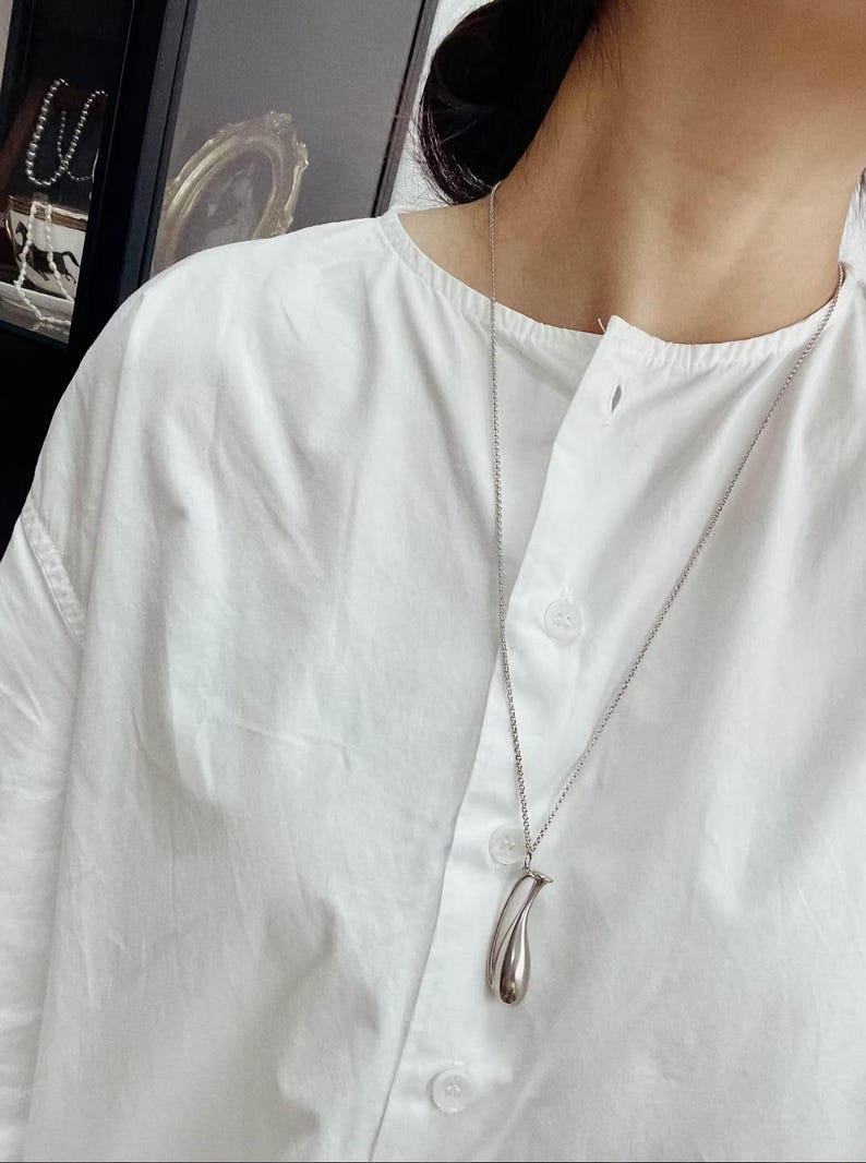 Elegant Fine Silver Vase Pendant Necklace – 925 Silver Long Chain | Unisex Necklace,Minimalist Designer Jewelry,Mother's day Gift image 3