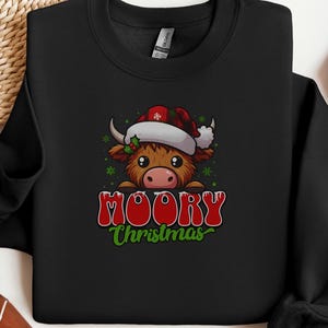 Moory Christmas Cow Sweatshirt: Holiday Highland Cow Crewneck