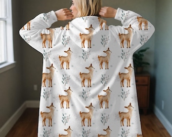 Manta con capucha de cervatillo: acogedora manta de ciervo, linda sudadera unisex