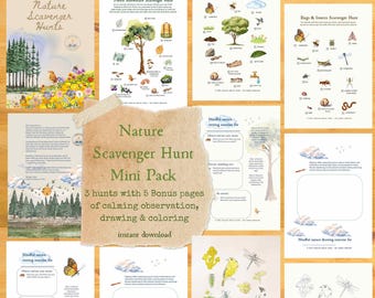 Nature Scavenger Hunt Mini Pack | Forest, Garden, Bugs, Drawing (Digital Download)