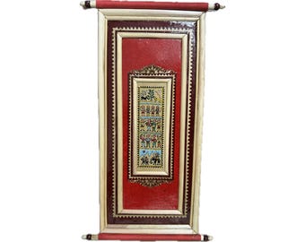 Framed Tribal Wall Art | 7"x3" Indian Folk Painting | Handcrafted Home Accent