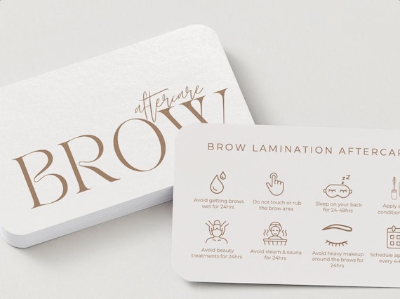 Brow Lamination Aftercare Cards | Lash & Brow Care Card for Clients | Editable Printable Salon Marketing Template | Beauty Business Card