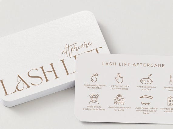 Lash Lift Aftercare Cards | Lash & Brow Care Card for Clients | Editable Printable Salon Template | Beauty Business Card