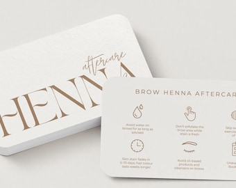 Brow Henna Aftercare Card Template | Editable Canva | Henna Brow Care Card | Printable Salon Template | Beauty Business Card