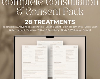 28 Treatment Consultation Consent Forms | Editable Canva Esthetician Medspa Template