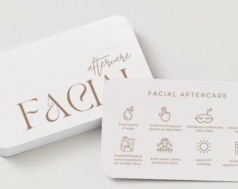 Tarjetas de cuidado facial posterior / Tarjeta de cuidado posterior al tratamiento de la piel para clientes / Plantilla editable e imprimible para salón / Tarjeta de presentación para esteticista