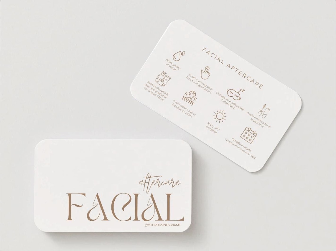 Client Face Card Facial Aftercare Cards | Skincare After Treatment Care Card for Clients ...