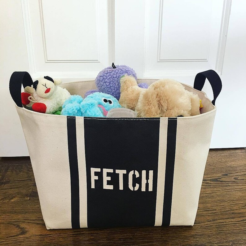 Canvas Dog Toy Basket Fetch Black and White Design Etsy