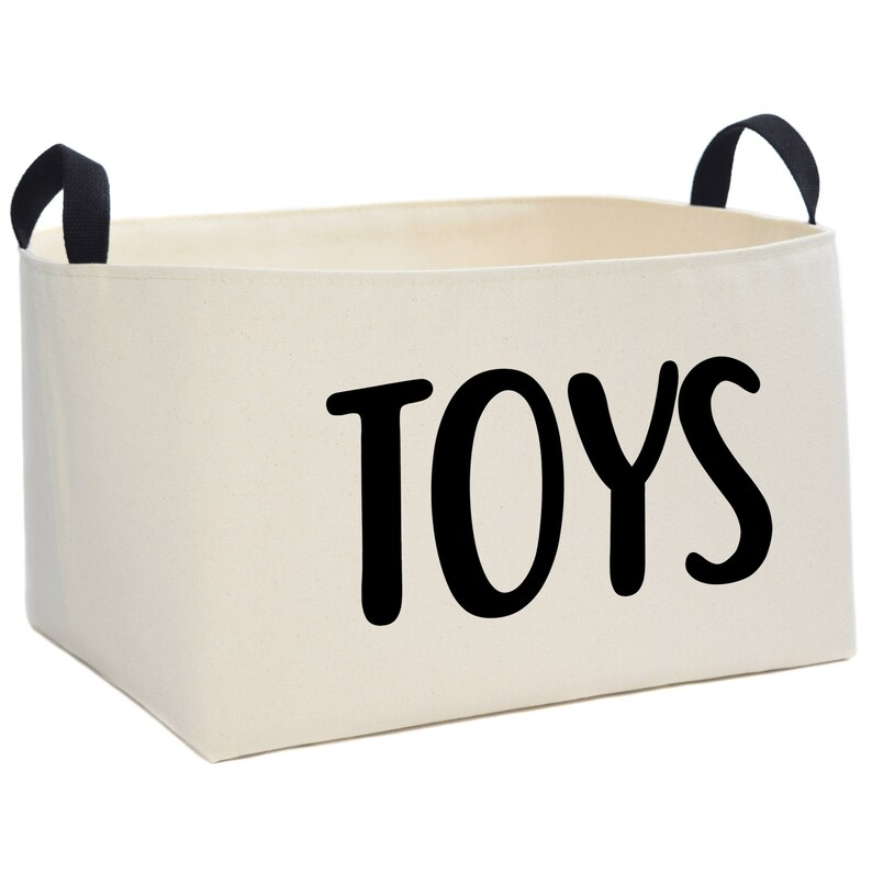 Natural Canvas Toy Basket with Hand Printed Design for Etsy