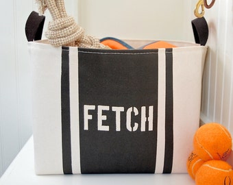 Canvas Dog Toy Basket, Modern Stripe Design, Fetch Bin