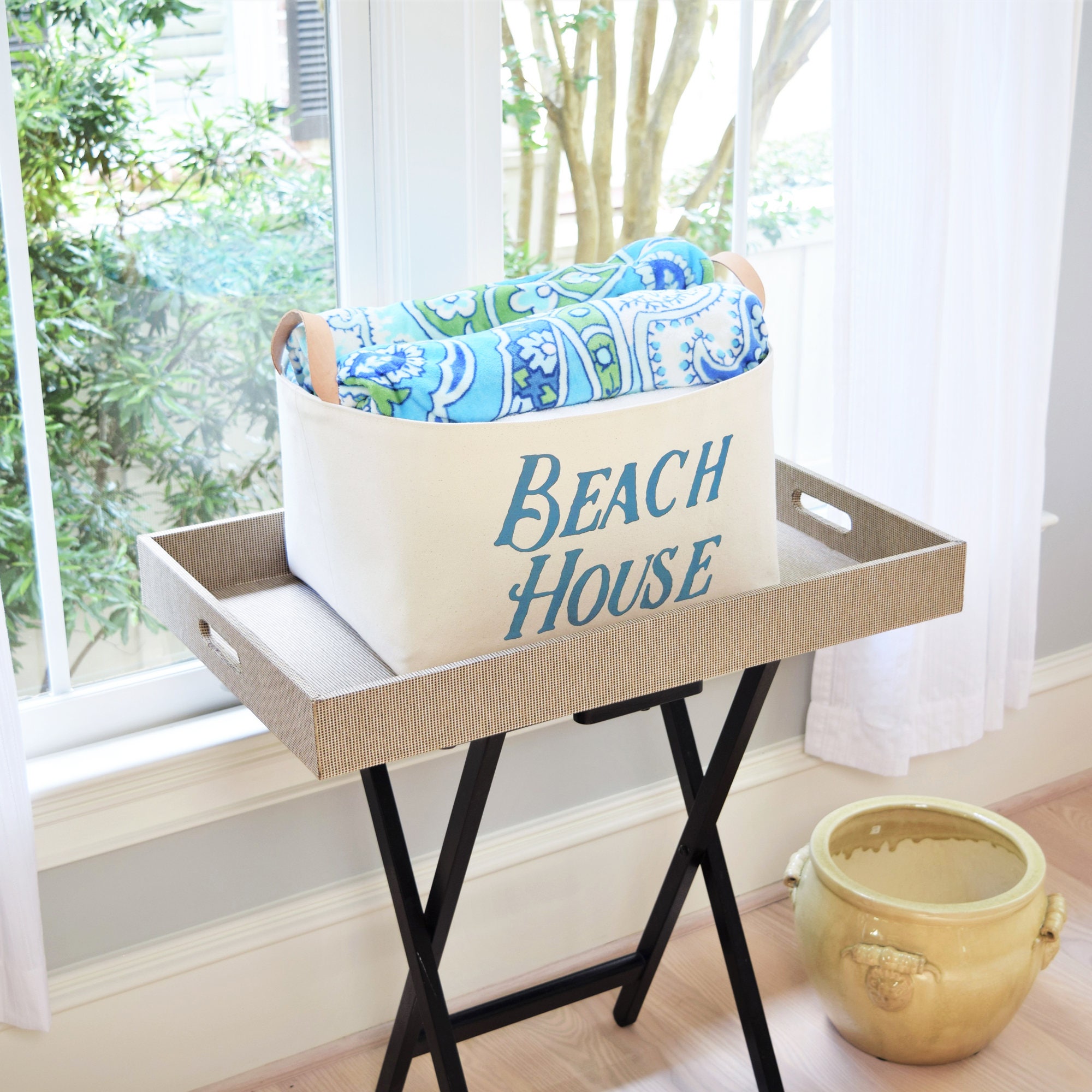 Beach House Canvas Storage Basket Etsy