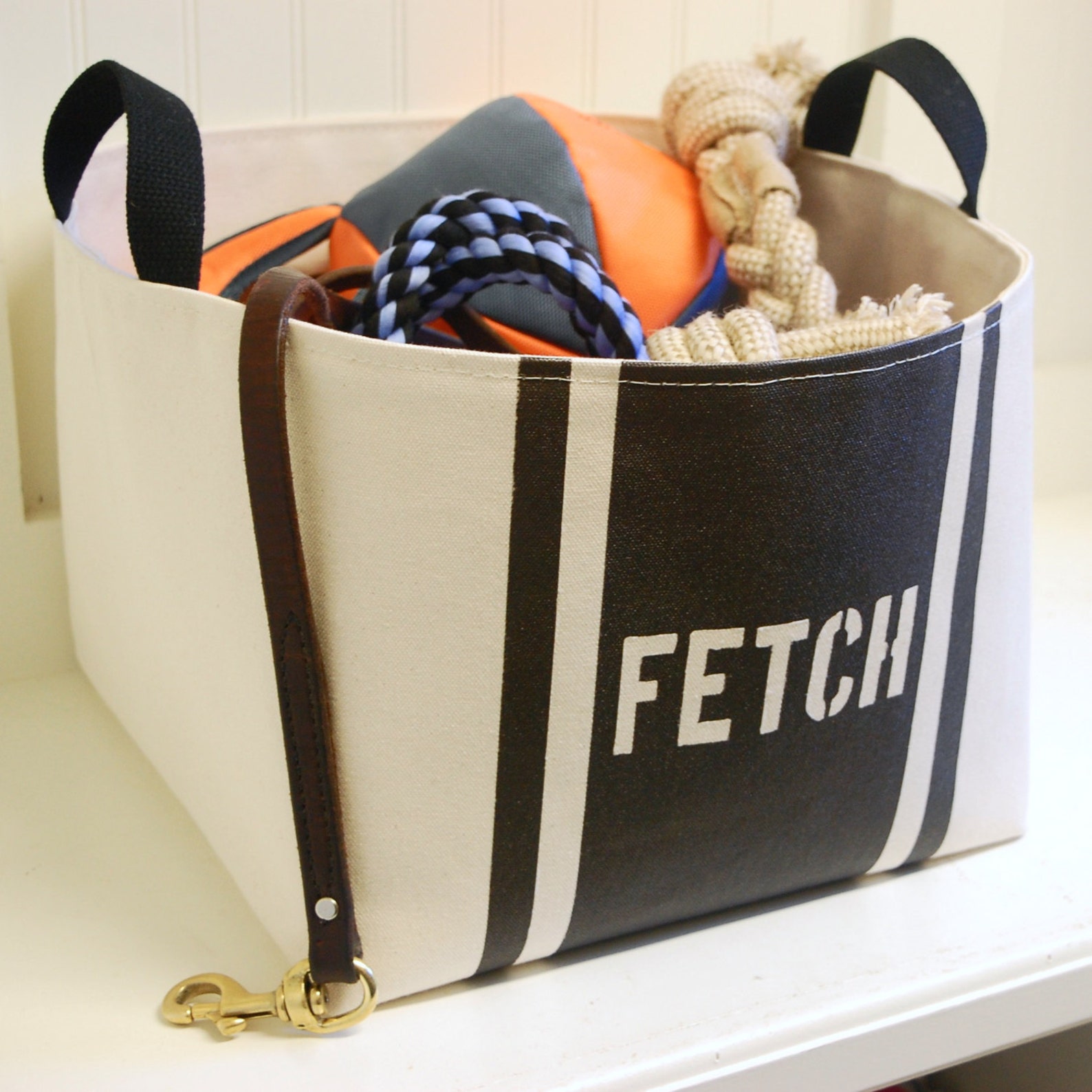 Canvas Dog Toy Basket Fetch Black and White Design Etsy