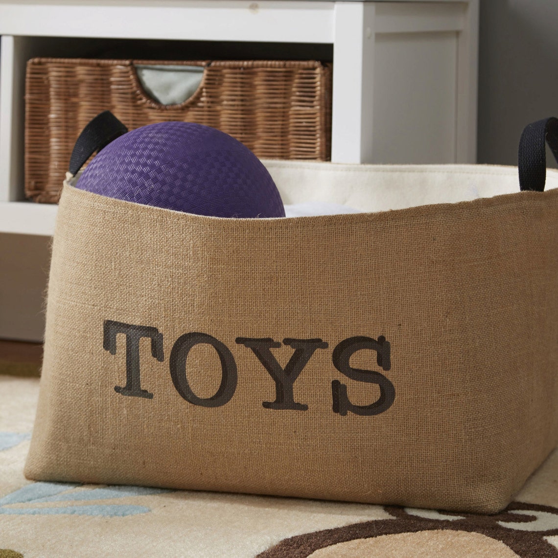 Jute Fabric Toy Basket Etsy